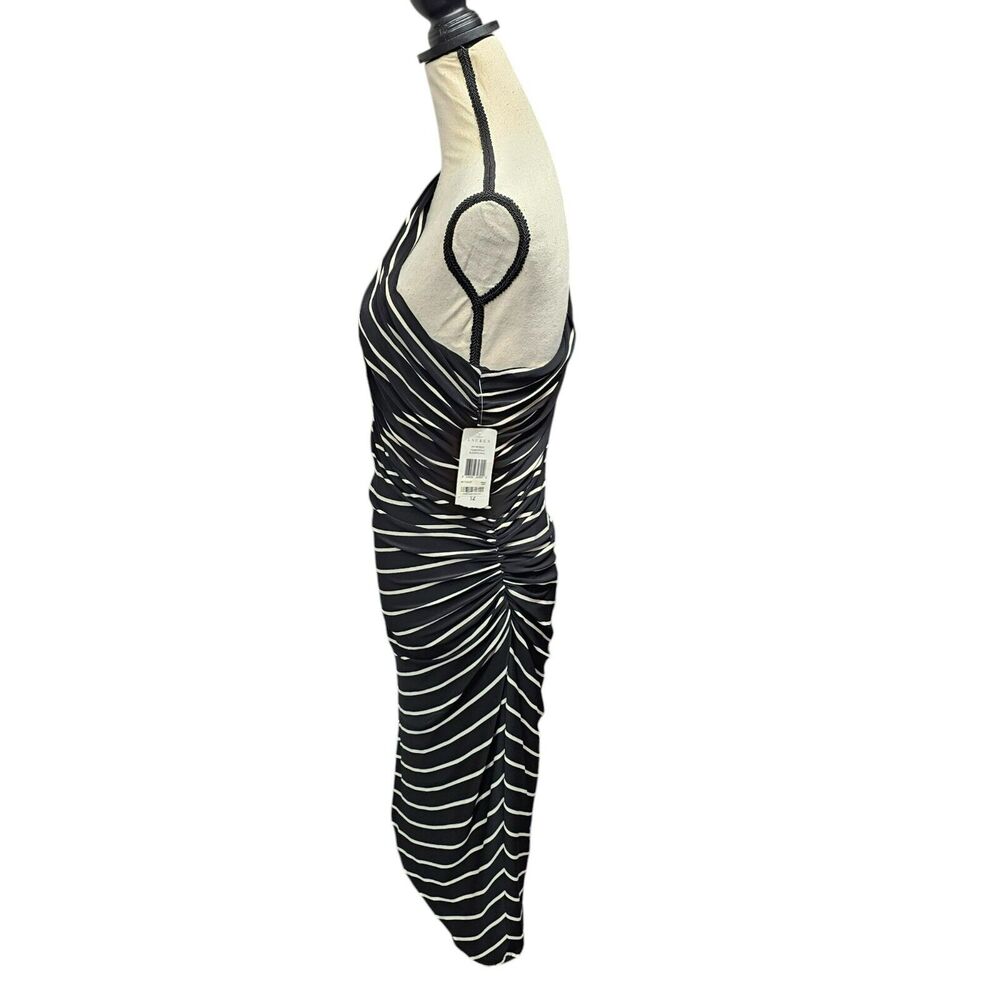 Lauren Ralph Lauren One Shoulder Dress 12 Black Ruched Bodycon Cocktail NWT - Picture 4 of 10